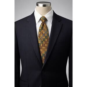 Private Stock 100% Silk Tie Geometric Yellow Blue Red Square Pattern